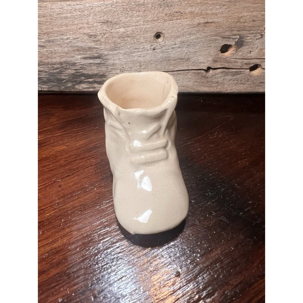 Vintage White Baby Boot Shoe Vase Planter 2